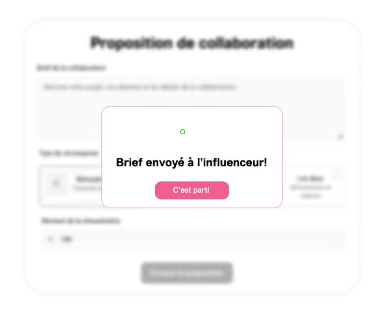 Brief envoyé à l'influenceur